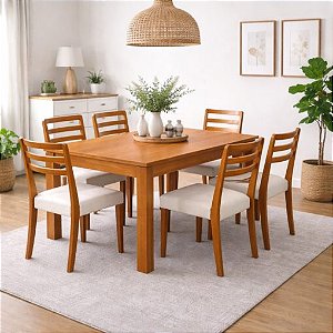 Mesa de Jantar Athenas 180x90 + 6 cadeiras Turquia Linho Bege