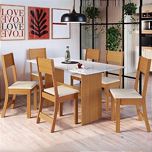 Mesa de Jantar Karla 150x76 + com 6 Cadeiras Linho Bege