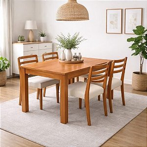 Mesa de Jantar Athenas 120x80 + 4 Cadeiras Turquia Linho Bege