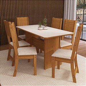 Mesa de Jantar Évora 150x76 + 6 Cadeiras Linho Bege