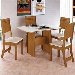 Mesa de Jantar Évora 110x76 + 4 Cadeiras Linho Bege
