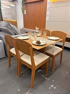Mesa de Jantar Pérola 120x80 + 4 Cadeiras Havana Veludo Creme