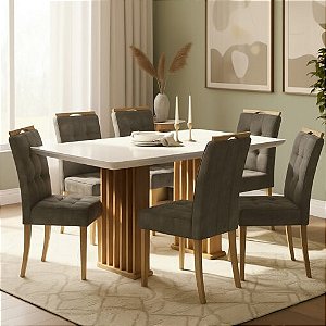 Mesa de Jantar Mona/Munique 160x90 + 6 Cadeiras Madeira Maciça