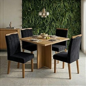 Mesa de Jantar Pérola 90x90 + 4 Cadeiras Madeira Maciça