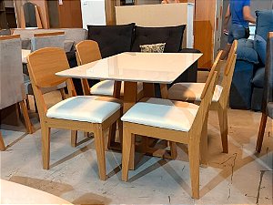 Mesa de Jantar Pedro 120x80 + 4 Cadeiras Havana Veludo Creme