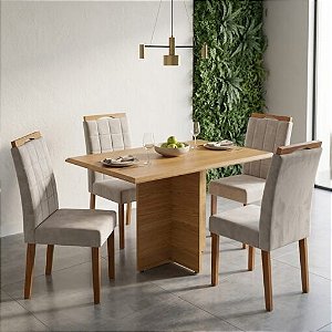 Mesa de Jantar Pérola 120x80 + 4 Cadeiras Madeira Maciça