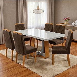 Mesa de Jantar Sintonia 170x90 + 6 Cadeiras Madeira Maciça