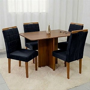 Mesa de Jantar Salinas 120x80 Tampo Laminado + 4 Cadeiras Madeira Maciça