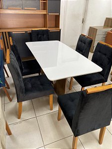 Mesa de Jantar Madri 160x80 c/ 6 cadeiras madeira maciça