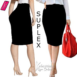 Saia Lápis preta, do P até o plus size 60/62, cintura alta, suplex