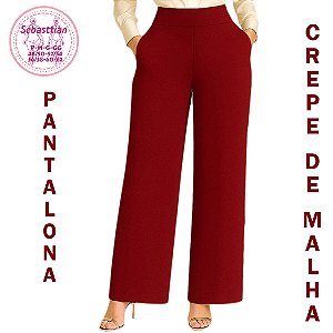Pantalona vermelha bolsos, do P até o plus size 60/62, cintura alta, crepe de malha