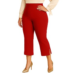 Calça Capri/Pantacourt fenda vermelha bolsos, do P até o plus size 60/62, cintura alta, crepe de malha