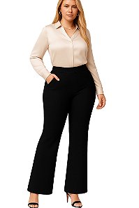 Calça preta social bolsos, do P até Plus Size 64/66, tecido crepe de malha encorpado.