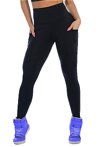 Calça Legging preta montaria bolsos,do P ao Plus Size (64/66), cintura alta, tecido suplex encorpado