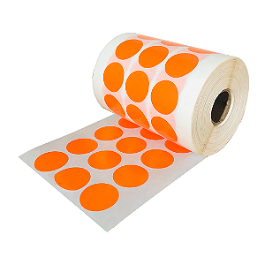 Rolo Etiqueta Bolinha Laranja 25X25mm Couchê Adesiva 1000UN (10M)