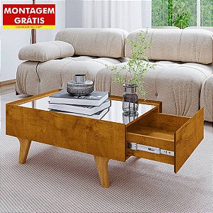 Mesa de Centro Bechara Sena com Espelho 1 Gaveta 90cm Naturalle