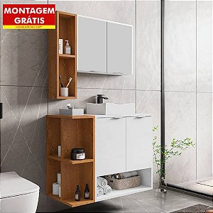 Conjunto Para Banheiro Ibiza II 1 Gabinete 1 Espelho Branco/Naturalle