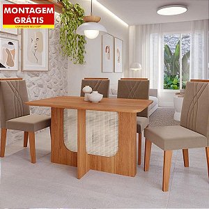 Mesa de Jantar Cimol Louise Retangular 130cm com 4 Cadeiras Nicole Cinamomo/Joli