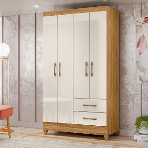 Guarda Roupa Moval Chile Solteiro 4 Portas Freijó com Off White