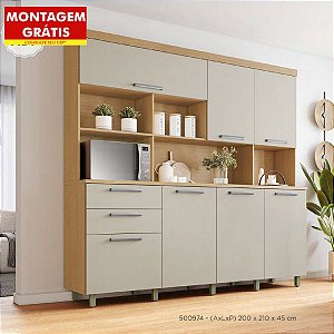 Armário de Cozinha Nesher Nobreza Modulado 7 Portas 2 Gavetas Carvalho/Greige