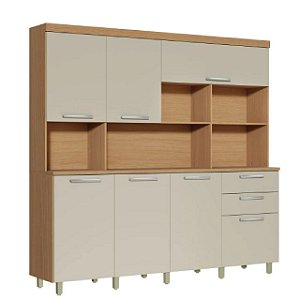 Kit Cozinha Compacta Nesher Nobreza 7 Portas 2 Gavetas 210cm Carvalho com Greige