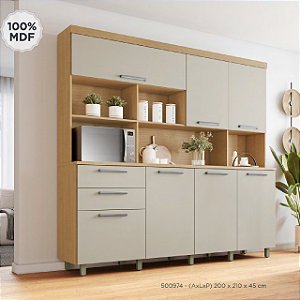 Armário de Cozinha Nesher Nobreza Modulado 7 Portas 2 Gavetas Carvalho/Greige