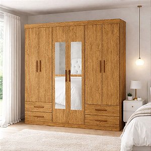 Guarda Roupa Carioca Hércules 6 Portas com Espelho Cinamomo