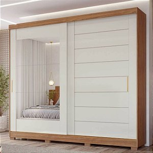 Guarda Roupa Panan Florença Casal com Espelho 2 Portas 8 GavetasCinamomo com Off White