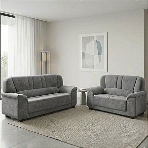 Conjunto Sofá 2 e 3 Lugares Flash Paris Suede Cinza