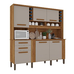 Kit Cozinha Compacta 6 Portas 2 Gavetas 200 x 200cm Salleto Catar Cinamomo/Off White