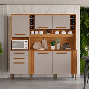 Armário de Cozinha Salleto Catar Modulado 6 Portas 2 Gavetas Cinamomo/Off White