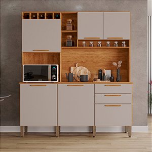 Armário de Cozinha Salleto New Topázio Modulado 6 Portas 2 Gavetas Cinamomo/Off White