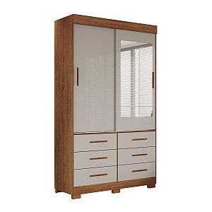 Guarda Roupa Solteiro 2 Portas 6 Gavetas Turim Slim Salleto Cinamomo com Off White