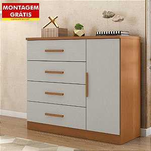 Cômoda Sapateira 4 Gavetas 1 Porta Zanzini Gênova Plus Cinamomo/Areia