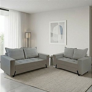 Conjunto de Sofá Boareto 8100 em Veludo com 2 e 3 Lugares Cor Cinza
