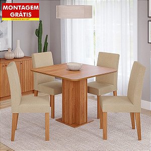 Mesa de Jantar Cimol Sophia Quadrada 95cm Com 4 Cadeiras Maia Cinamomo/Gengibre