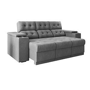 Sofá Retrátil e Reclinável 2.00m Com Porta Copos Flash Daytona Veludo Cinza