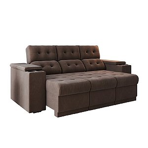Sofá Retrátil e Reclinável 2.00 Com Porta Copos Flash Daytona Veludo Marrom