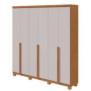 Guarda Roupa Lopas Alonzo 6P com Pés Amêndoa Clean com Off White