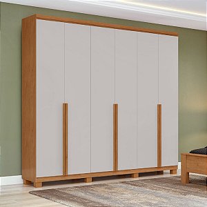 Guarda Roupa Lopas Alonzo 6P com Pés Amêndoa Clean com Off White