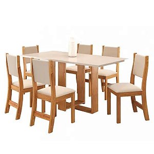 Mesa Viero Luna 1,60m com 6 Cadeiras Sol Mel Linho Bronze