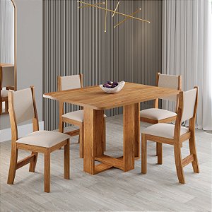 Mesa Viero Havana 1,20m com 4 Cadeiras Sol Mel Linho Bronze