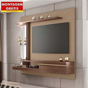 Painel de TV Bechara Denver até 55' 3 Prateleiras 1 Porta Fendi/Freijó