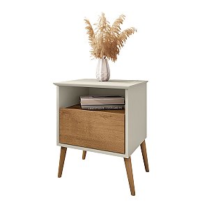 Mesa de Cabeceira Bechara Cancun 0,59m x 0,45m x 0,38m Off White com Nature