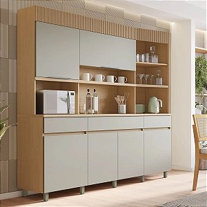 Armário Cozinha Compacta Nesher Realeza 6 Portas 3 Gavetas Carvalho/Greige