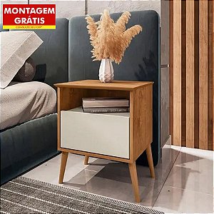 Mesa de Cabeceira Cancun 1 Nicho 1 Gaveta Nature/Off White