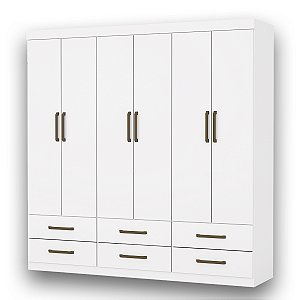 Guarda Roupas Carioca Dallas 6 Portas 6 Gavetas 1,80m x 1,53m 0,40m Sem Espelho Com Pés Branco