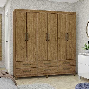 Guarda Roupas Carioca Dallas 6 Portas e 6 Gavetas 1,80m x 1,53m x 0,40m Sem Espelho Cinamomo