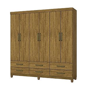Guarda Roupas Carioca Dallas 6 Portas e 6 Gavetas 1,80m x 1,53m x 0,40m Sem Espelho Cinamomo
