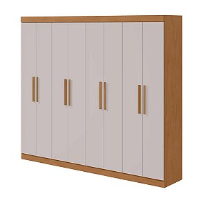 Guarda Roupas Lopas Andara 2,05m x 2,36m x 0,47m 8 Portas 4 Gavetas Sem Espelho e Sem Pés Amêndoa com Off White